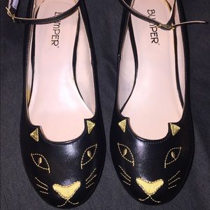 Bumper Cat Face Platform Wedges Sz 9